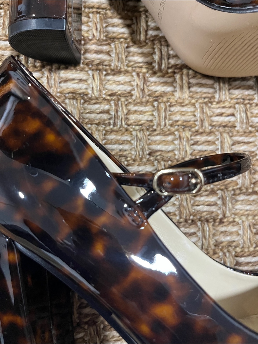 Nine West Tortoiseshell Patent Mary Jane Pointed Pumps - Brown/Black - Picture 8 of 13